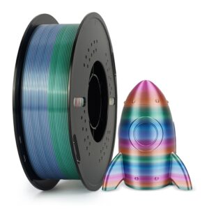Candy Rainbow silk PLA filament for unique, eye-catching designs with its rainbow transition colors. Colors change gradually, enabling multicolored prints from one spool. Perfect for 3D printing articulated dragons, toys, and anything you can imagine.